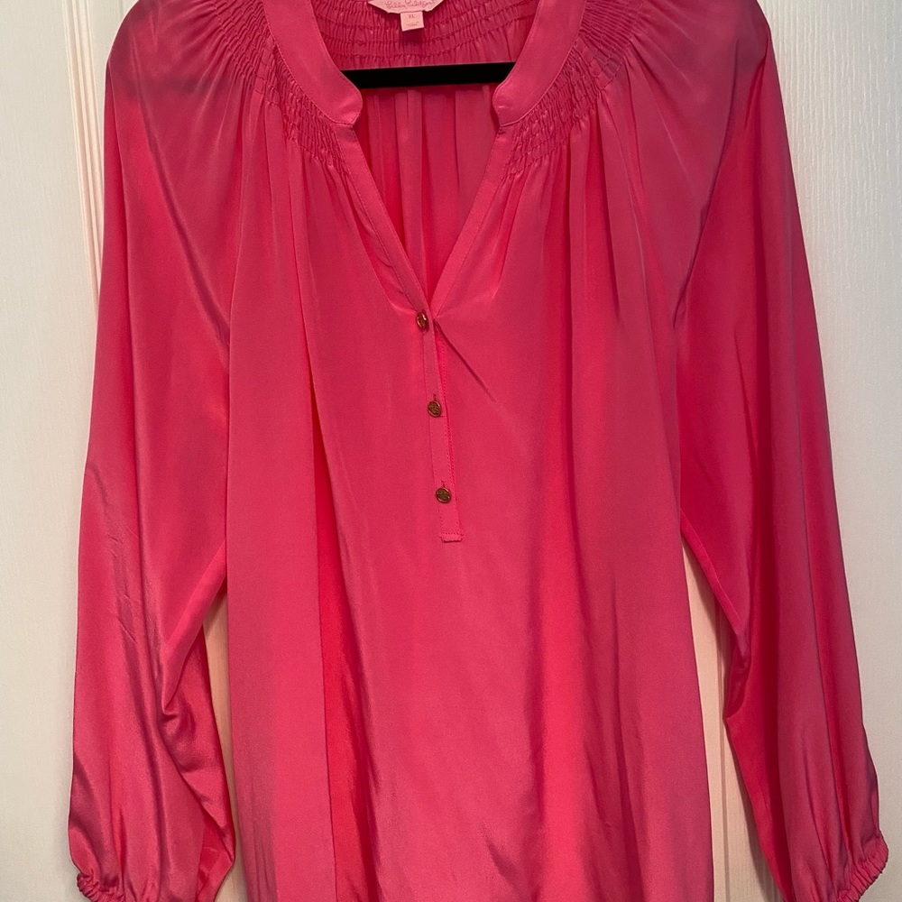 Women’s Silk long sleeve peasant blouse by Lilly Pulitzer size XL